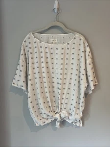Lou & Grey Womens White Shirt Texture Polka Dot Lightweight Tie Front Size L - Picture 1 of 5