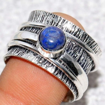 Anel giratório de lápis-lazúli folheado a prata 925 EUA 9 estilo boêmio presente GW - Imagem 1 de 3