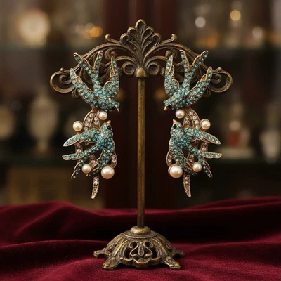 Pendientes de Pájaro Museo Perla Antigua Retro De Colección Palacio Corte Dorada Circonita cúbica Boho Love Art Foto 1 de 4