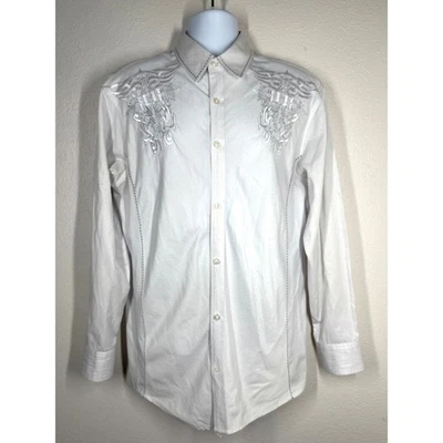 ROAR Revel II Mens XL Embroidered Tribal Button Down Shirt White Long Sleeve GUC - Image 1 of 4