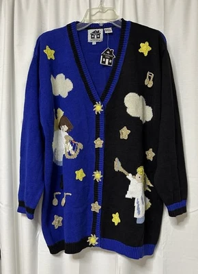 Cárdigan Suéter Tejido StoryBook De Colección Azul Ángeles Para Mujer HSN Bordado XL Foto 1 de 4