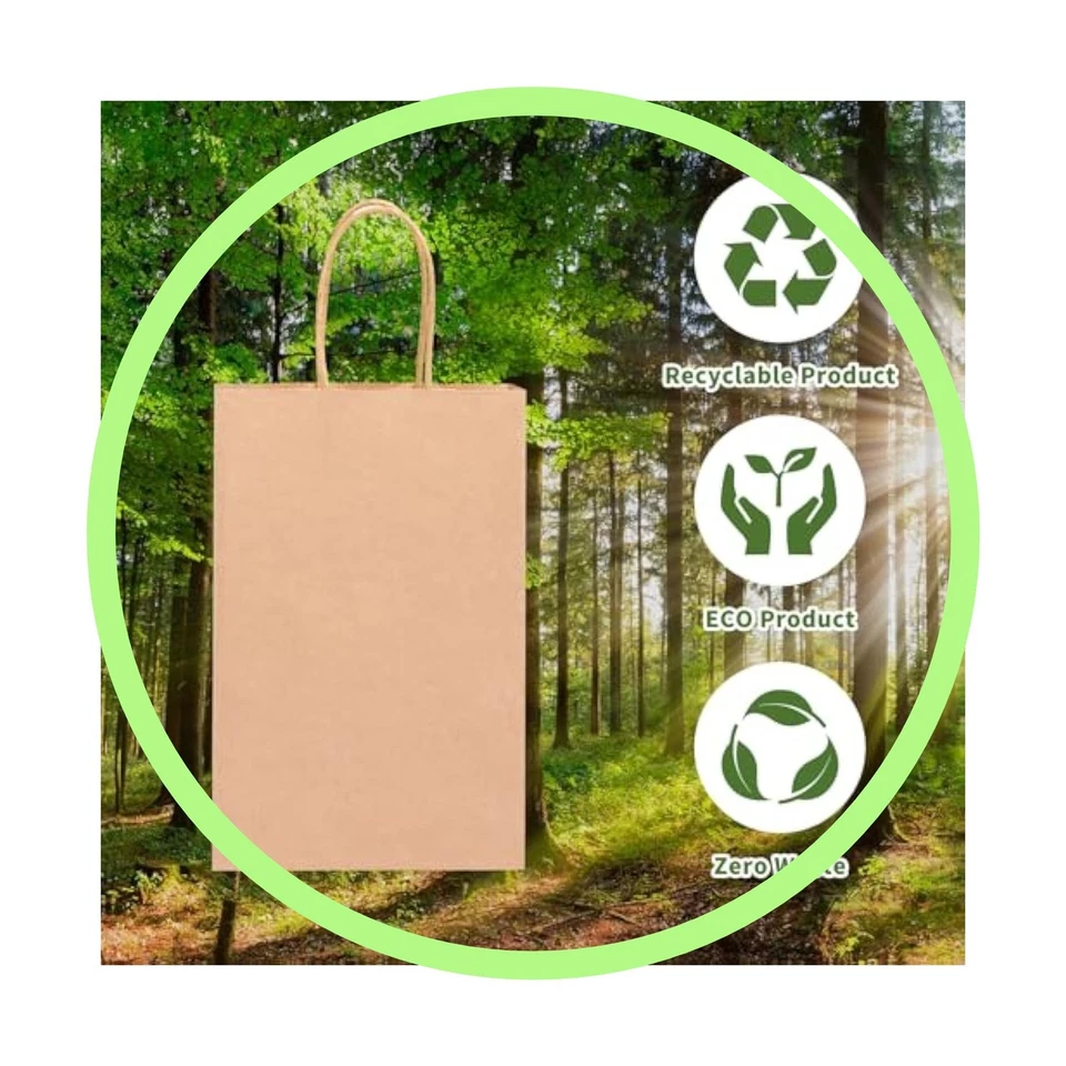 60 bolsas de regalo pequeñas, bolsas de papel marrón de 5,25 x 3,2 x 8 pulgadas con asas a granel Foto 1 de 1