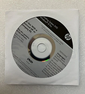 ~ New HP Windows 8 Pro 64-bit Reinstallation DVD 4 Languages (No Key) Foto 1 de 3