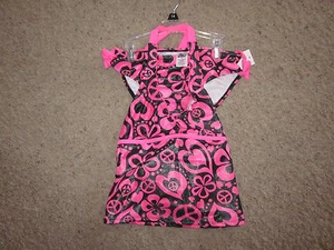 Miss Attitude Girls14 Black/Pink Hearts & Peace Tankini SwimSuit Really Cute NWT - Picture 1 of 8