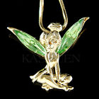 Gold TN Green Tinkerbell made with Swarovski Crystal Tinker Bell Fairy Necklace