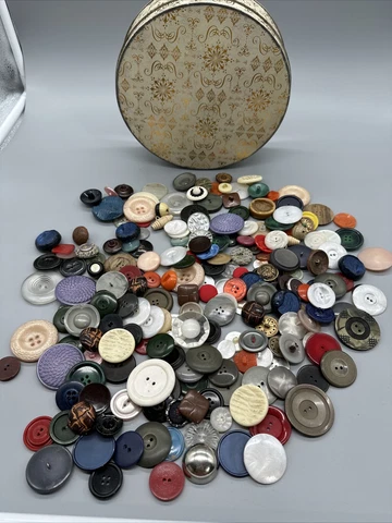 Antique Vintage Large Lot Of Buttons Metal And Plastic Cover