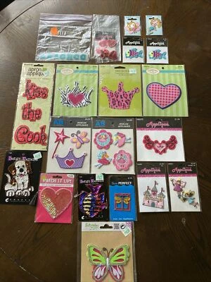 20 Mixed Iron on Sew on Patches Appliqués Fabric Sequins Crowns Hearts Princess - Image 1 of 4