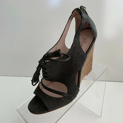 Plenty Tracy Reese Belle Charcoal Wedge Peep Toe Lace Up Shoes Size EU 38 US 7.5 - Image 1 of 4