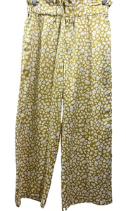 Lulus Size Small Yellow White Floral Print Satin Wide-Leg Pants - Picture 1 of 6