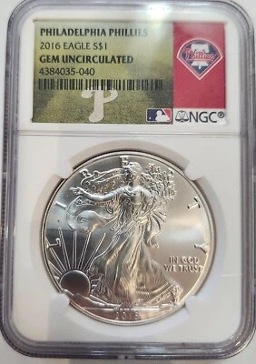 2016P $1 Walking Liberty Silver Dollar NGC MS70 Baseball Team Phillies MLB Label - Image 1 of 4