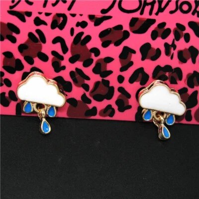 White Enamel Cute Cloud Raindrops Crystal Fashion Lady Women Stand Earring - Image 1 of 2