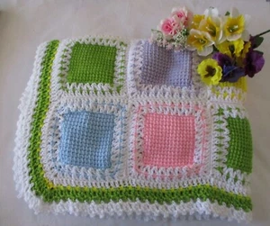 Beautiful Hand Crochet Patchwork Blanket in bright colors. 100% Acrylic - Picture 1 of 3