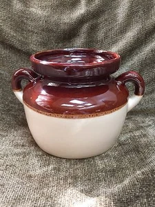 Vintage Genuine McCoy Pottery USA Brown & Tan Handled Crock Pot 5.5" - Picture 1 of 10