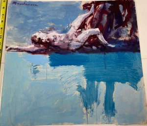 Broderson, “Figure Floats,” Original Painting on Paper, c 1970. 16 1/2 x 17 1/2” - Picture 1 of 6