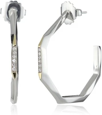 Brincos pequenos de argola Kara Ross "geométrico" tamanho 35 mm safira branca - Imagem 1 de 4