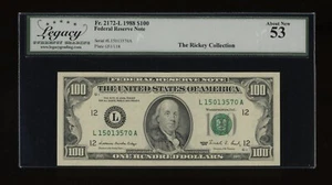 DBR 1988 $100 FRN San Francisco Fr. 2172-L Legacy 53 Serial L15013570A - Picture 1 of 2
