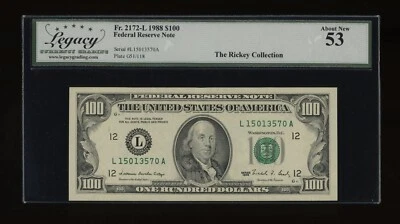 DBR 1988 $100 FRN San Francisco Fr. 2172-L Legacy 53 Serial L15013570A - Image 1 of 2