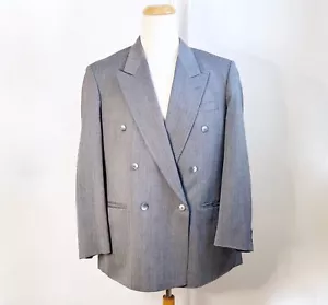 Holland & Sherry Gray Herringbone Wool Double Breast Suit Blazer Sports Coat 44R - Picture 1 of 8