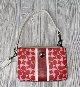 Coach Wristlet Chelsea Papaya Pink Heritage Print Stripe Signature Handbag Purse - Picture 1 of 15