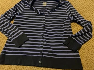L.L. BEAN M-reg Cardigan Supima Cotton Button Front Knit Cardigan Striped - Picture 1 of 7