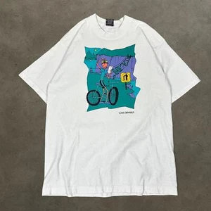 Vintage Louis garneau white cartoon 90s biker graphic t shirt cycling size L - Picture 1 of 6