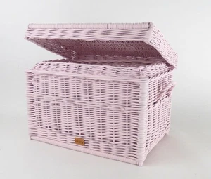 Baúl de mimbre rosa Cesto para ropa Baúl para ropa de cama y juguetes... - Imagen 1 de 6
