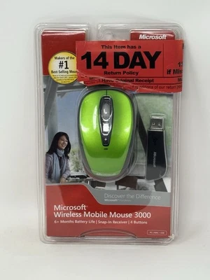 Brand New Microsoft Wireless Mobile Mouse 3000 PC Mac USB Neon Green - Image 1 of 2