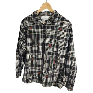 CASEY & MAX Women Plaid Button Shirt Embroidered Floral Poinsettia Christmas XL - Picture 1 of 7