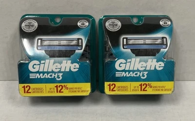 Mens Gillette MACH3 Refills Razor Blades 12 Cartridges (Pack of 2) = 24 Refills - Image 1 of 3