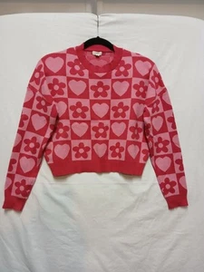 Debut rosa Cropped Pullover M Herzen Blumen Boho Cottagecore Hippie Fee kuschelig  - Bild 1 von 6