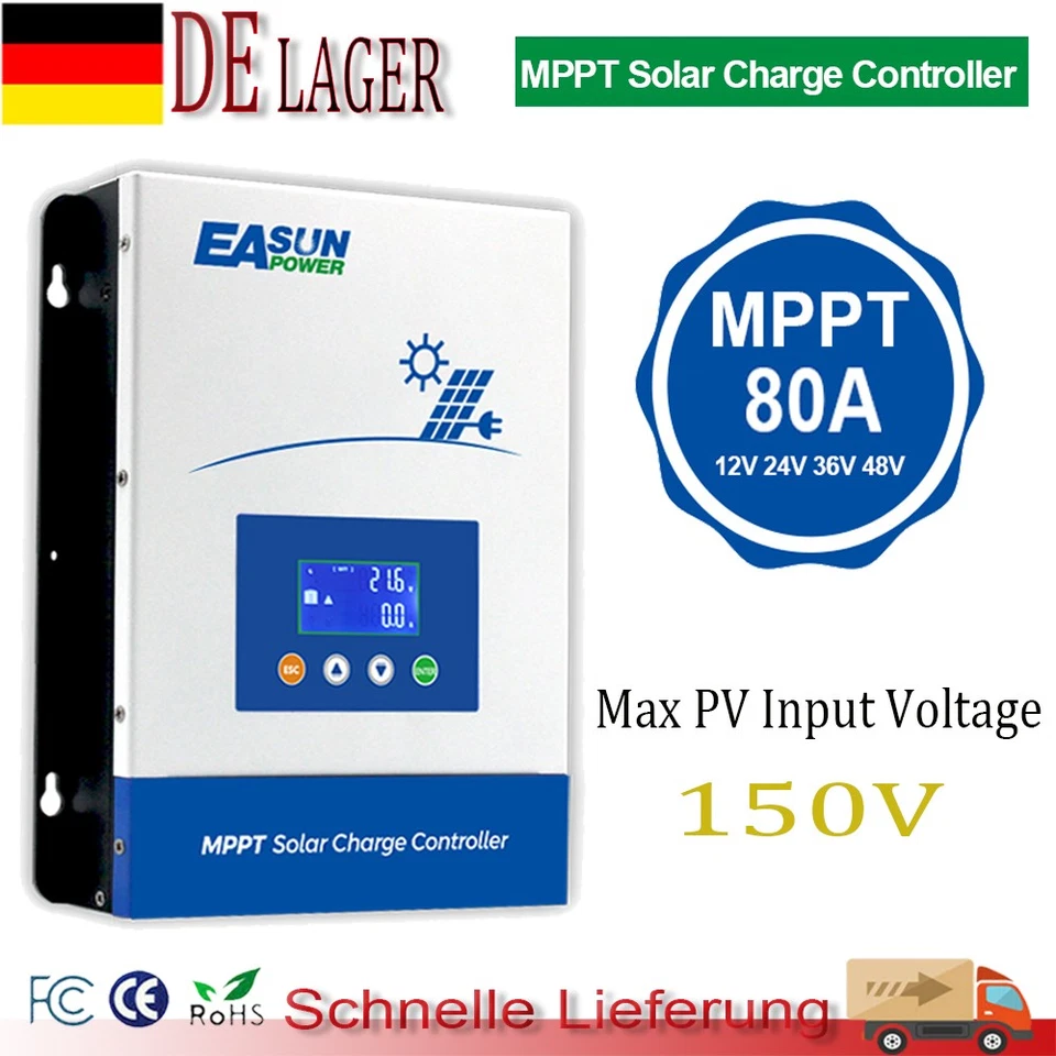 EASUNPOWER Easun 12V 24V 48V 80A MPPT Solarladeregler Solar Charge Controller PV Laderegler