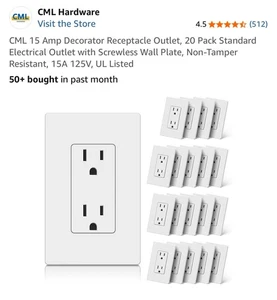 20 Pack CML 15A Decorator Receptacle Outlets – Standard Electrical Wall Plug - Picture 1 of 8