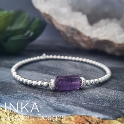 925 Sterling Silver Stretch beaded bracelet with AMETHYST by INKA - Image 1 of 4