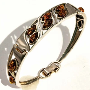 Bel braccialetto Argento Sterling 925 Verde Ambra Baltica Designer Marquise 7 pollici - Foto 1 di 3
