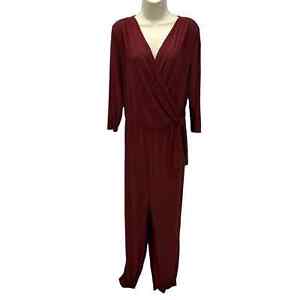 NY Collection Long Sleeve Faux Wrap Jumpsuit - Cabernet Wine Red - size 1X