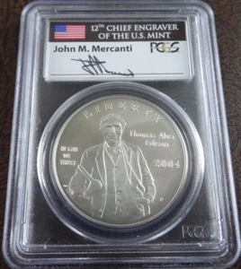2004-P Thomas Edison Unc Silver Dollar PCGS MS 70 BU Mercanti Signed - Picture 1 of 4