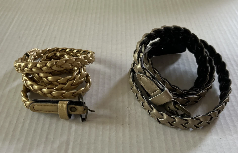 Women's Lot of 2 Braided Gold and  bronze  skinny belts 35" and 39" - Image 1 of 4