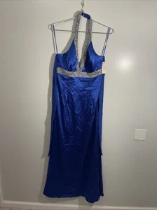 Sean Collection Large silk and blue beaded embellished prom dress Low V Back - Picture 1 of 6