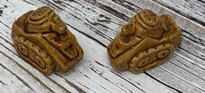 Vintage Tanks Salt And Pepper Shakers Set Army Military Brown Cork - Picture 1 of 7