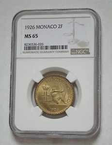 Monaco 2 Francs 1926 Crédit Foncier de Monaco Poissy NGC MS65, 2nd highest grade - Picture 1 of 4