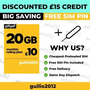 Giff Gaff Giffgaff Sim Card With Credit £15 Preloaded + Free Sim Ejector Pin - Picture 1 of 1