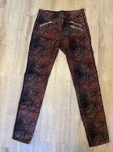 Maison Scotch Corduroy Red Snake Animal Print Moto Zipper Skinny Pants 29 - Picture 1 of 7