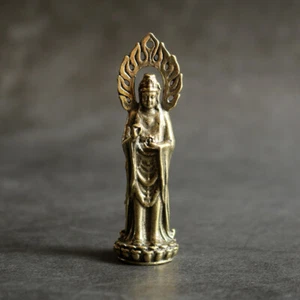 Solid Brass Buddha Figurine Miniature Vintage Buddha Figur Tea Ornament Gift - Picture 1 of 6