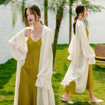 Lady Long Chiffon Outwear Cardigan Sun Protection Coat Open Front Shawl Thin Top - Image 1 of 4