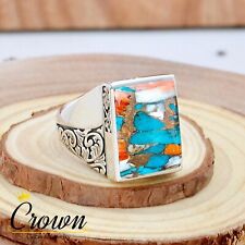 Oyster Copper Turquoise 925 Sterling Silver Men's Ring Jewelry - Size US 6-14