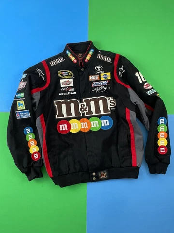 Vintage M&M Racing Team Jacket Kyle Busch 18 size Large Black JH Design FIRE Cover