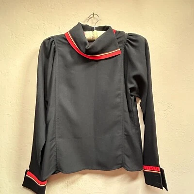 Vintage I.Magnin Nipon Boutique Puff Sleeve Blouse Top Size 4 Black Slit Collar - Image 1 of 4