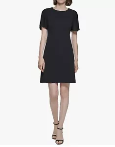 Tommy Hilfiger Damen schwarz Ärmel Plissee Etuikleid Gr. 12 Neu mit Etikett - Bild 1 von 14