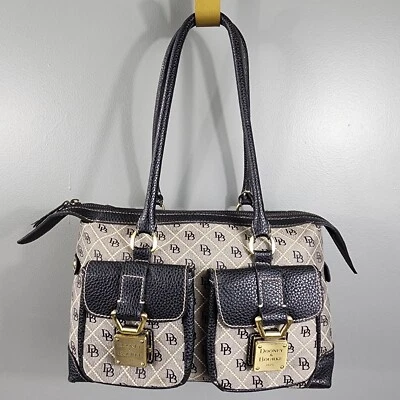 Dooney & Bourke Double Pocket Signature Black Leather Doctor Saddlebag Handbag - Image 1 of 4