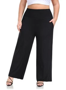 Women's Plus Size Palazzo Pants Wide Leg Smocked Waist Casual Loose Lounge Pa... - Picture 1 of 6